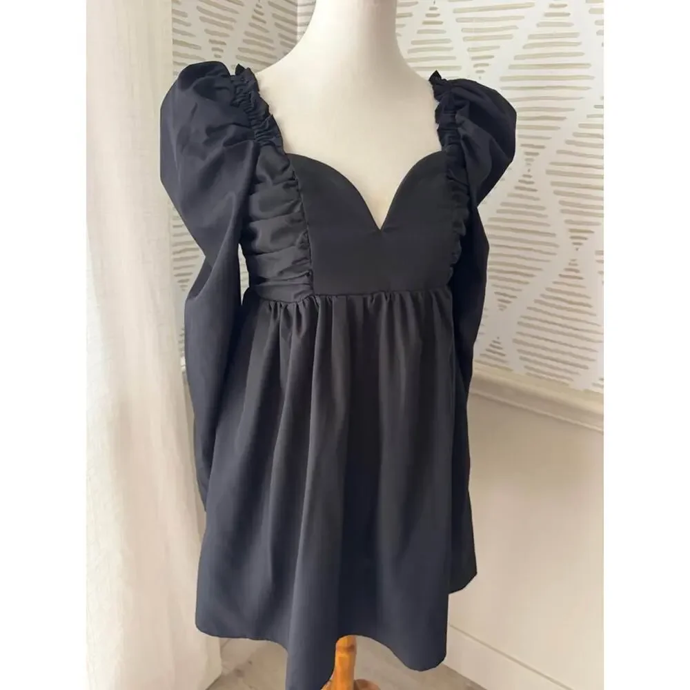 Entro Women’s Large Wire Sweetheart Neckline Puff Sleeve Mini Dress